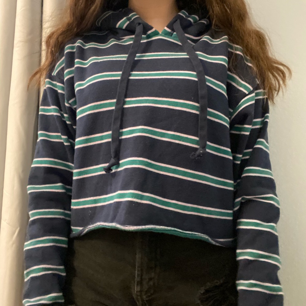 AE striped crop fleece hoodie